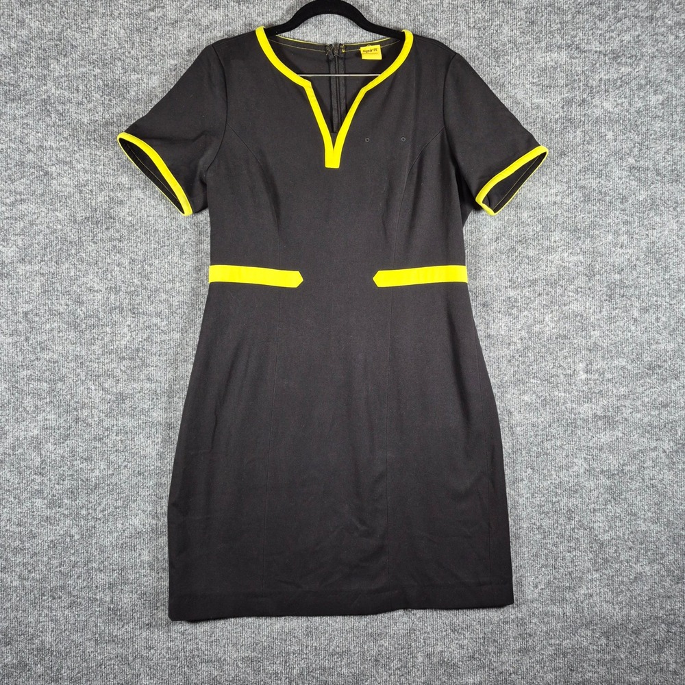 Spirit Dress Mod Retro Shift Contrast Trim V Neck Black Yellow Womens Halloween